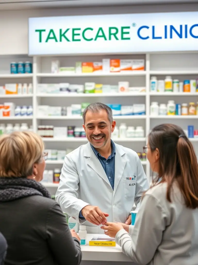 A pharmacist dispensing medication at TAKECARE CLINIC, ensuring accurate and efficient service.