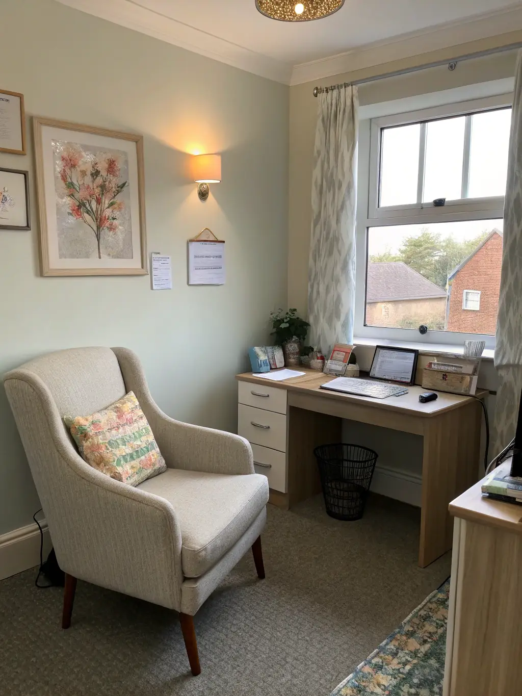 A welcoming consultation room at TAKECARE CLINIC, equipped with modern medical technology, showcasing a doctor consulting with a patient.