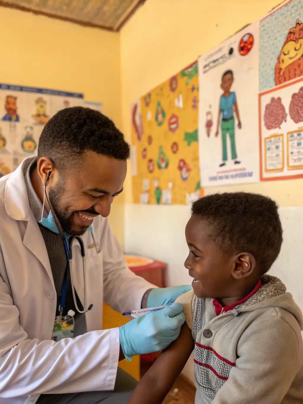 A TAKECARE CLINIC doctor administering a vaccine to a patient, showcasing preventative care services.